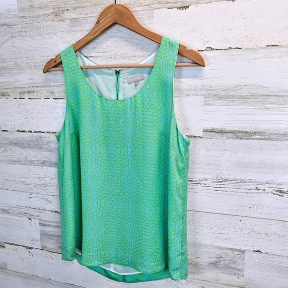 Ellie Kai Womens 100% Silk Sleeveless Tank Blouse Sz 6 Kelly Green Abstract Chic - Picture 6 of 12